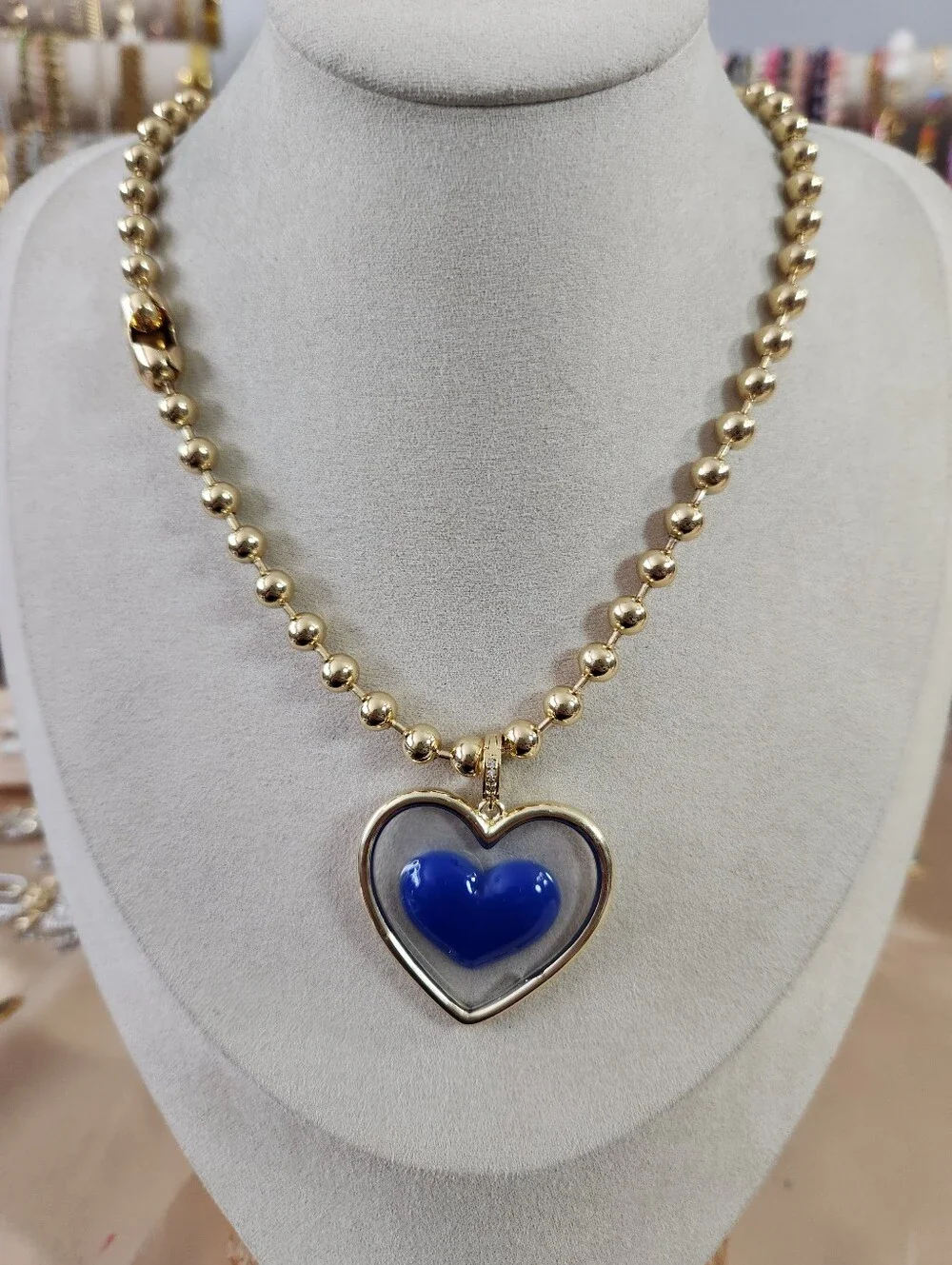 Heart Clip On Charm Ball Chain Necklace